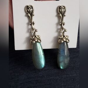 Elegant Carolyn Pollack Silver and Labradorite Blue Drop Pierced Earrings